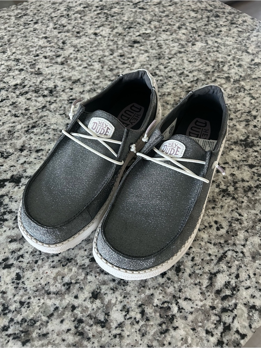 Hey Dude Womens Grey Sparkle Slip-On Loafers